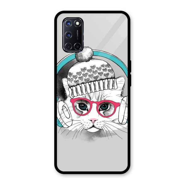 Cat Headphones Glass Back Case for Oppo A52