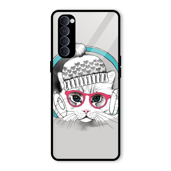 Cat Headphones Glass Back Case for Oppo Reno4 Pro