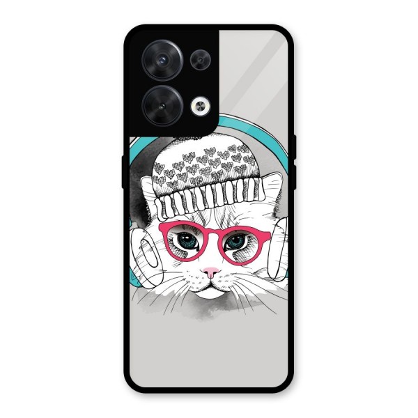 Cat Headphones Glass Back Case for Oppo Reno8 5G