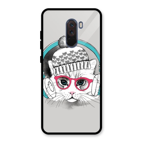 Cat Headphones Glass Back Case for Poco F1