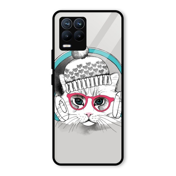 Cat Headphones Glass Back Case for Realme 8 Pro