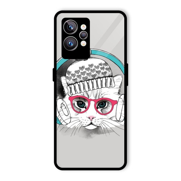 Cat Headphones Glass Back Case for Realme GT2 Pro