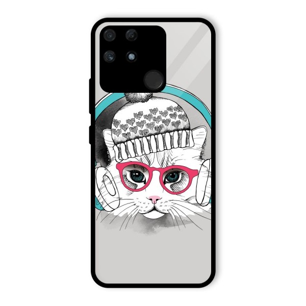 Cat Headphones Glass Back Case for Realme Narzo 50A