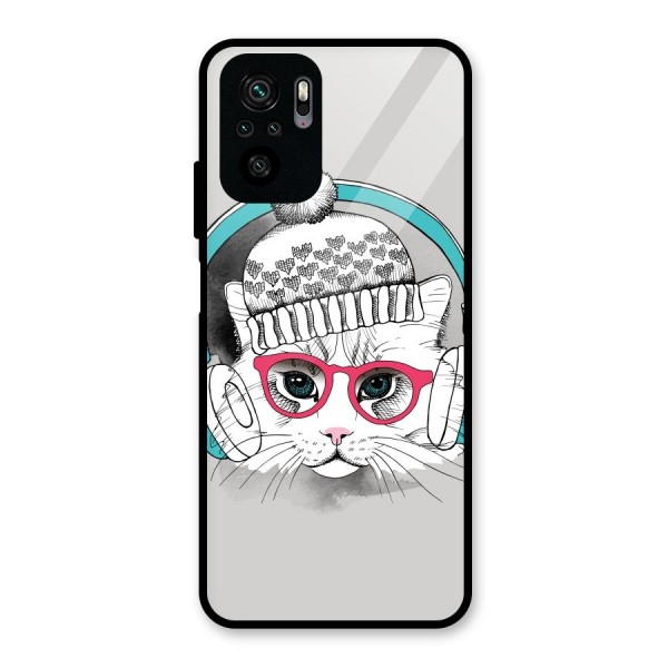 Cat Headphones Glass Back Case for Redmi Note 10