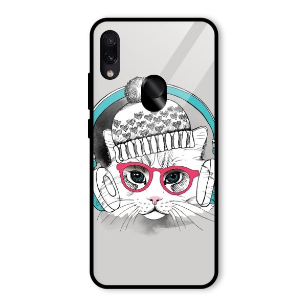 Cat Headphones Glass Back Case for Redmi Note 7