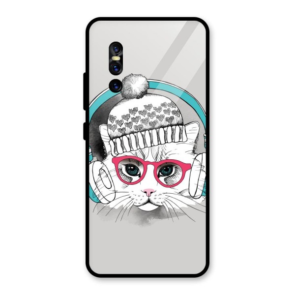 Cat Headphones Glass Back Case for Vivo V15 Pro