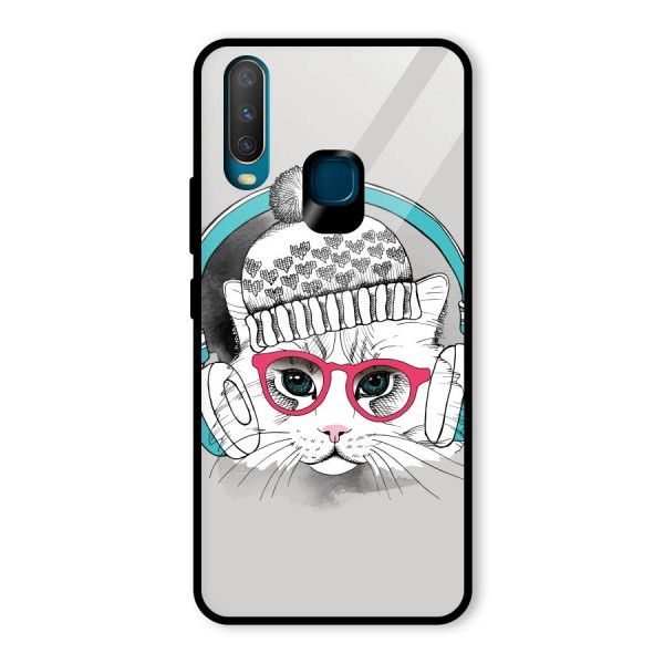 Cat Headphones Glass Back Case for Vivo Y15