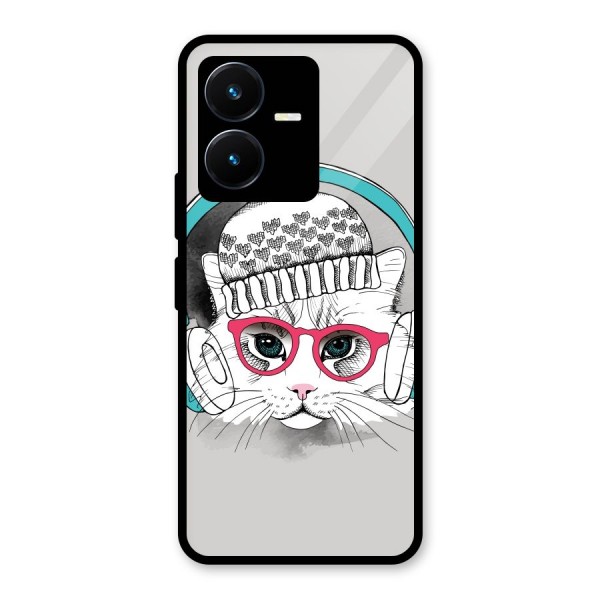 Cat Headphones Glass Back Case for Vivo Y22