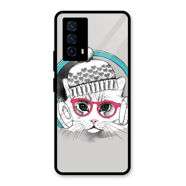 Cat Headphones Glass Back Case for Vivo iQOO Z5