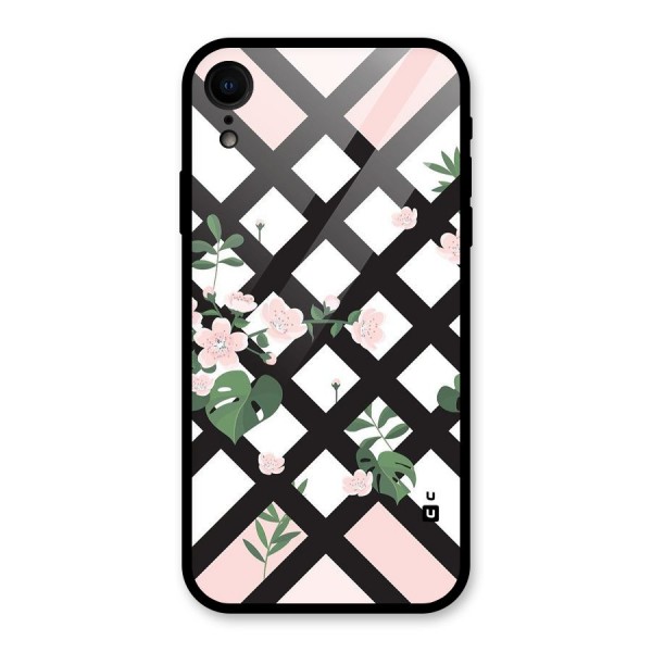 Check Floral Stripes Glass Back Case for XR