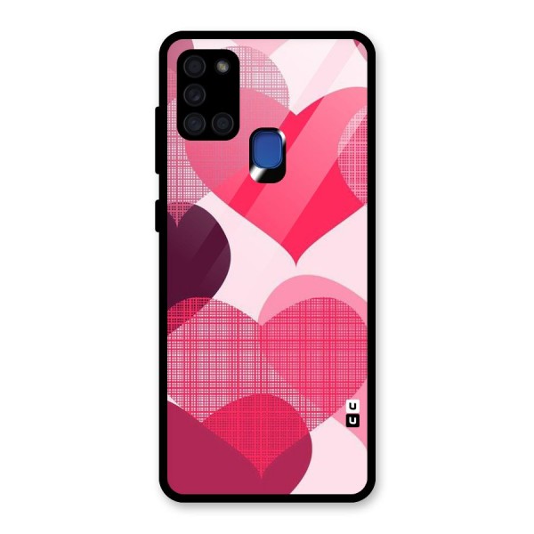 Check Pink Hearts Glass Back Case for Galaxy A21s