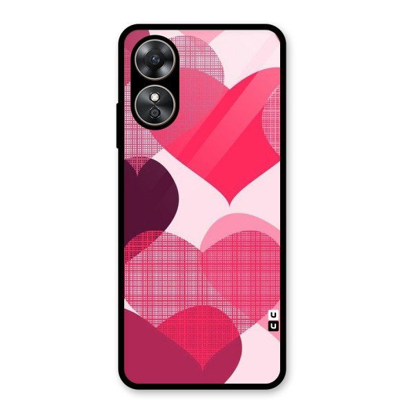 Check Pink Hearts Glass Back Case for Oppo A17