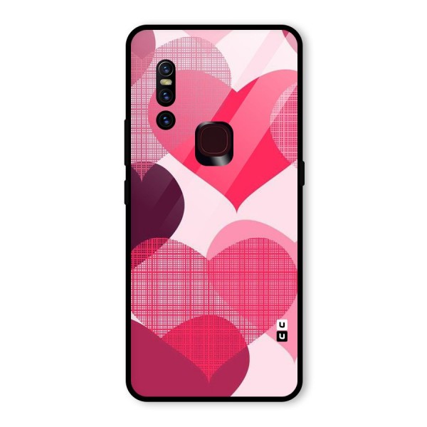 Check Pink Hearts Glass Back Case for Vivo V15