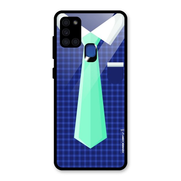 Checked Shirt Tie Glass Back Case for Galaxy A21s