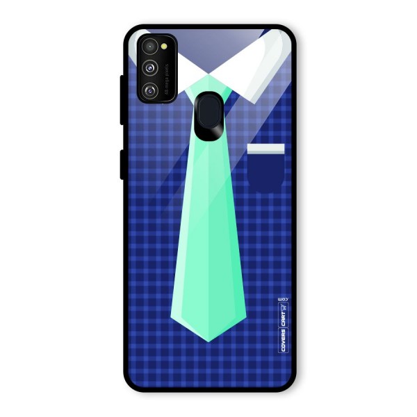 Checked Shirt Tie Glass Back Case for Galaxy M21