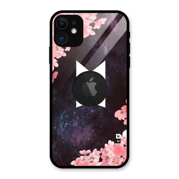 Cherry Blossom Pause Design Glass Back Case for iPhone 11 Logo Cut