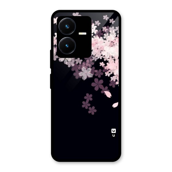 Cherry Flowers Pink Glass Back Case for Vivo Y22