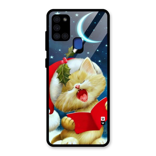 Christmas Cat Glass Back Case for Galaxy A21s