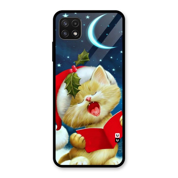 Christmas Cat Glass Back Case for Galaxy A22 5G