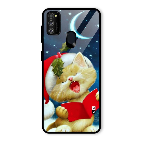 Christmas Cat Glass Back Case for Galaxy M21