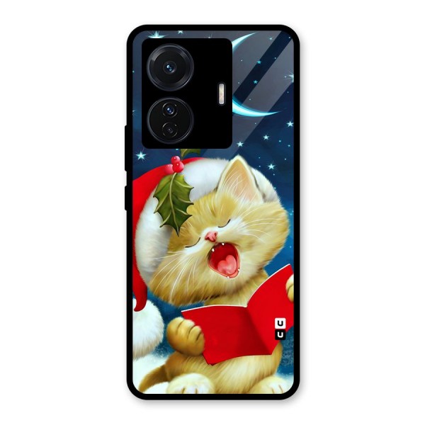 Christmas Cat Glass Back Case for Vivo T1 Pro