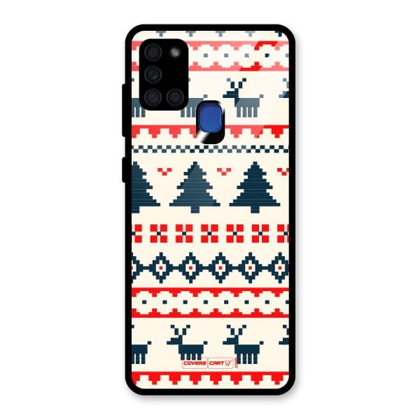 Christmas Design Pattern Glass Back Case for Galaxy A21s