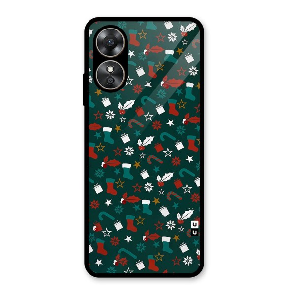 Christmas Pattern Design Glass Back Case for Oppo A17