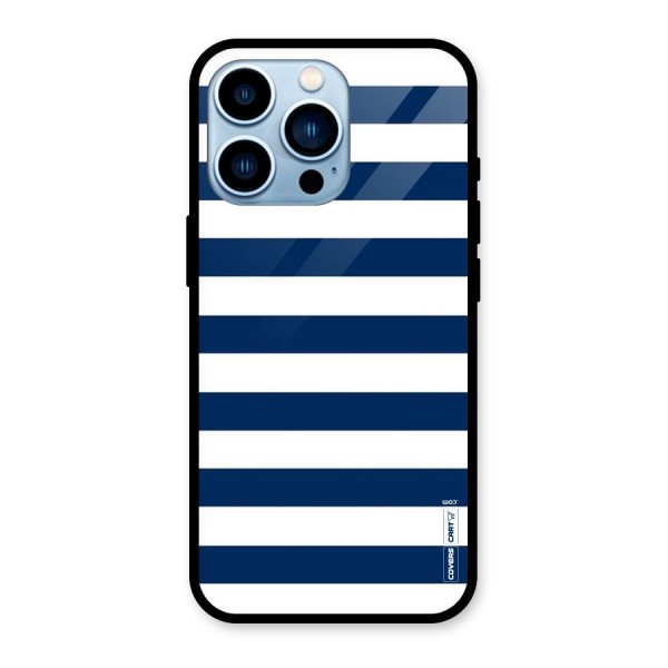 Classic Blue White Stripes Glass Back Case for iPhone 13 Pro