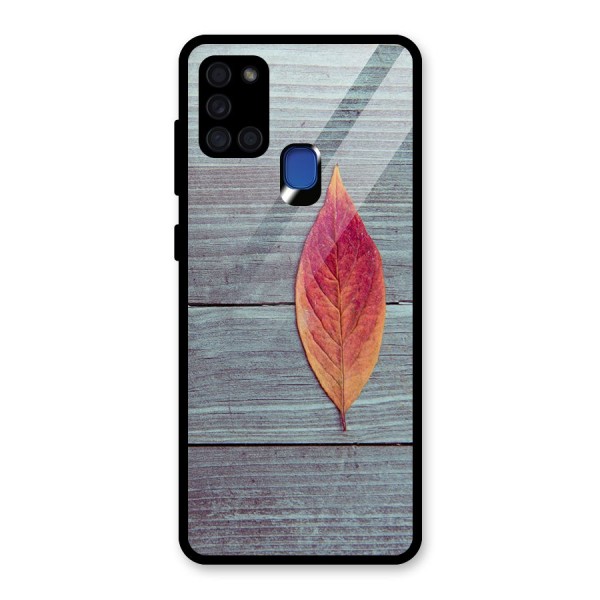 Classic Wood Leaf Glass Back Case for Galaxy A21s