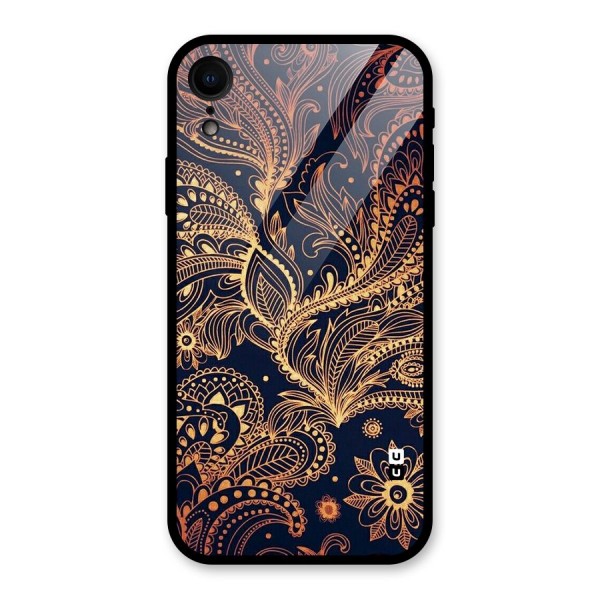 Classy Golden Leafy Design Glass Back Case for XR