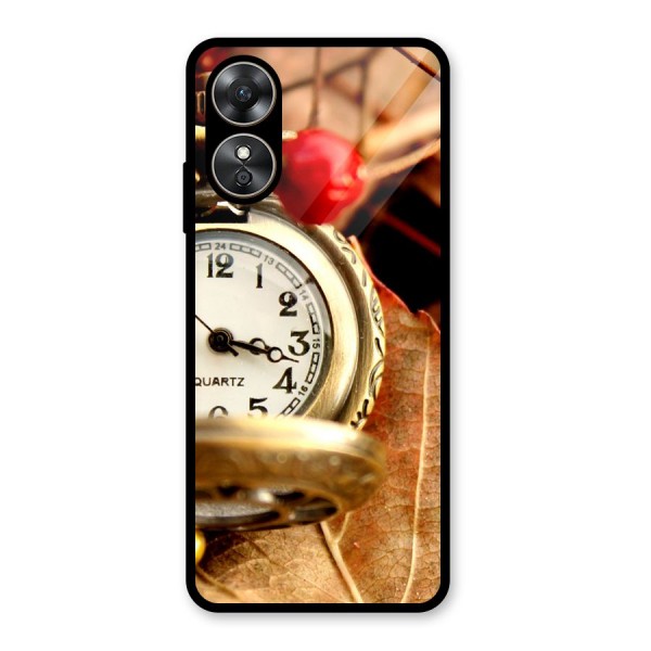 Clock And Cherry Glass Back Case for Oppo A17