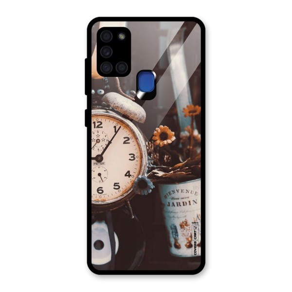 Clock And Flowers Glass Back Case for Galaxy A21s