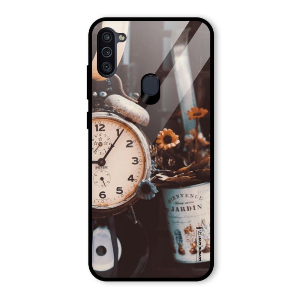 Clock And Flowers Glass Back Case for Galaxy M11