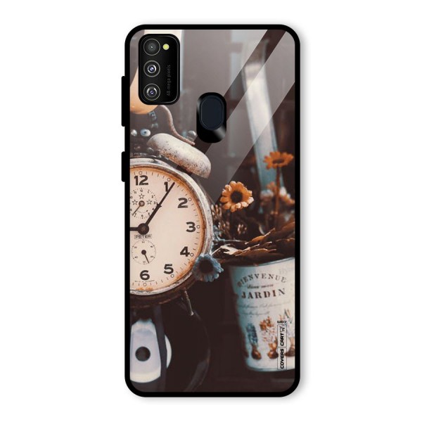 Clock And Flowers Glass Back Case for Galaxy M21