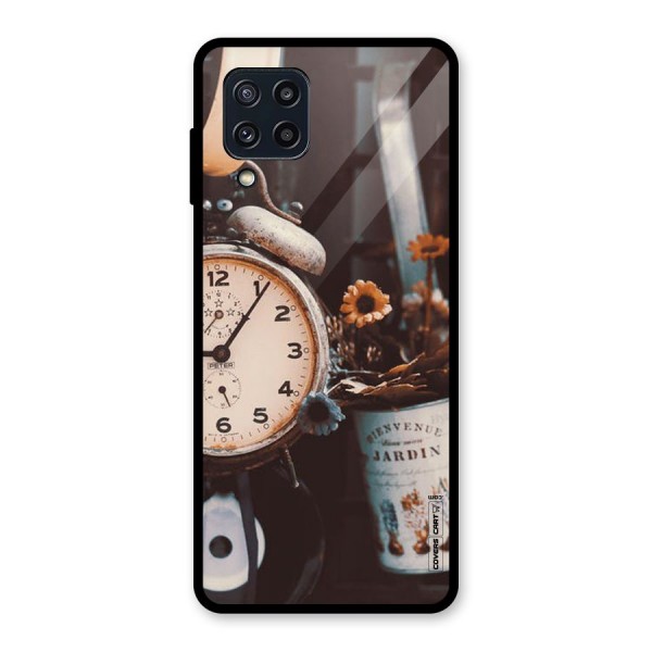 Clock And Flowers Glass Back Case for Galaxy M32