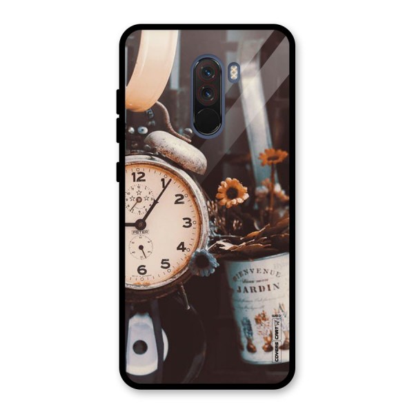 Clock And Flowers Glass Back Case for Poco F1