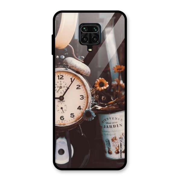 Clock And Flowers Glass Back Case for Redmi Note 9 Pro Max