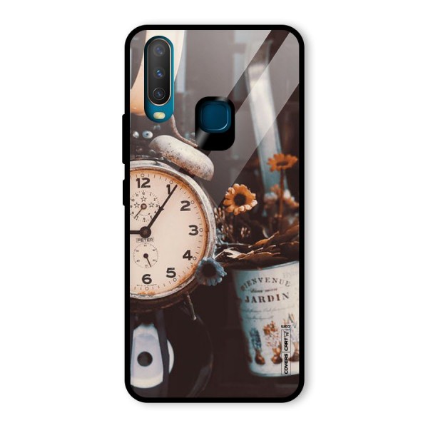 Clock And Flowers Glass Back Case for Vivo Y15