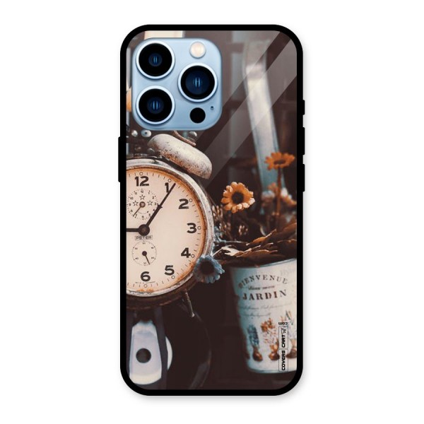 Clock And Flowers Glass Back Case for iPhone 13 Pro