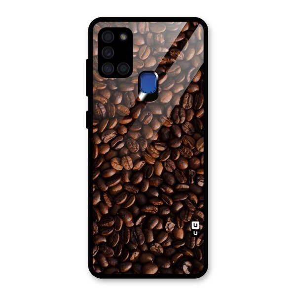 Coffee Beans Scattered Glass Back Case for Galaxy A21s