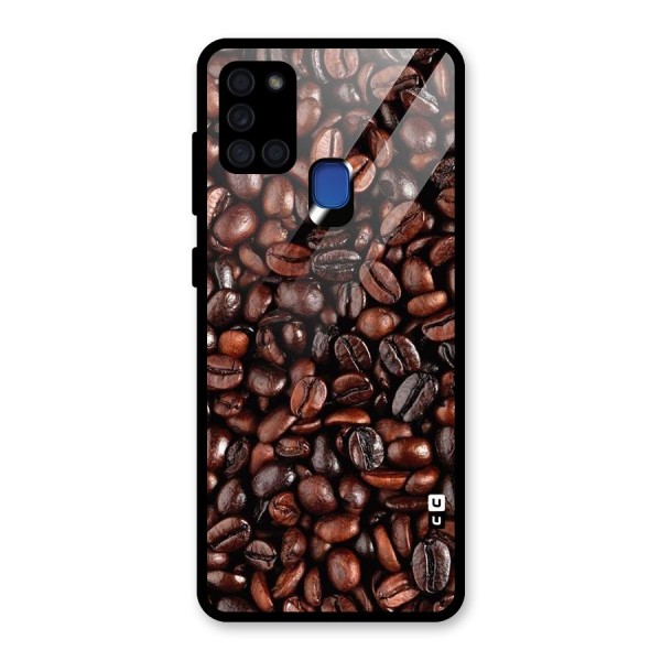 Coffee Beans Texture Glass Back Case for Galaxy A21s