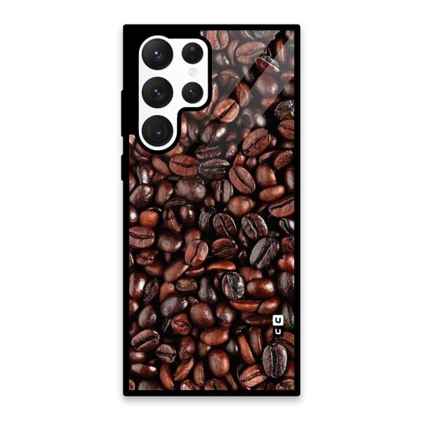 Coffee Beans Texture Glass Back Case for Galaxy S22 Ultra 5G