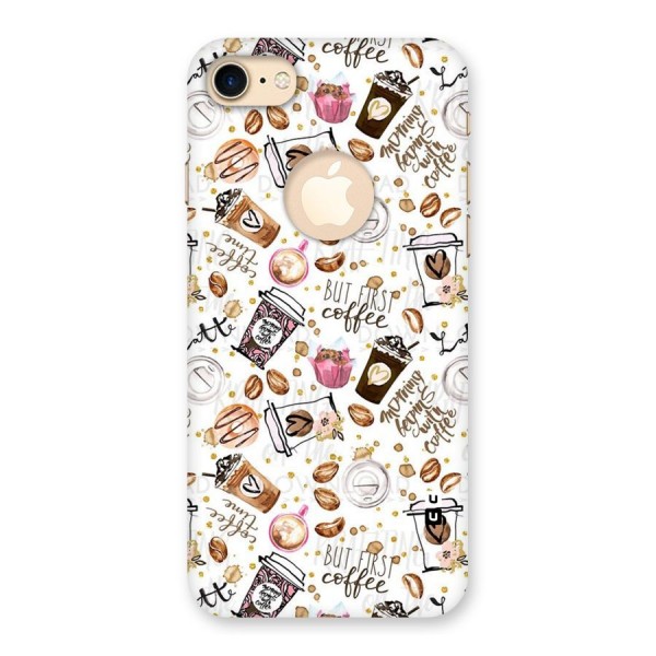 Coffee Pattern Back Case for iPhone 8 Logo Cut