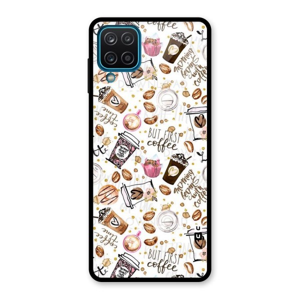 Coffee Pattern Glass Back Case for Galaxy A12