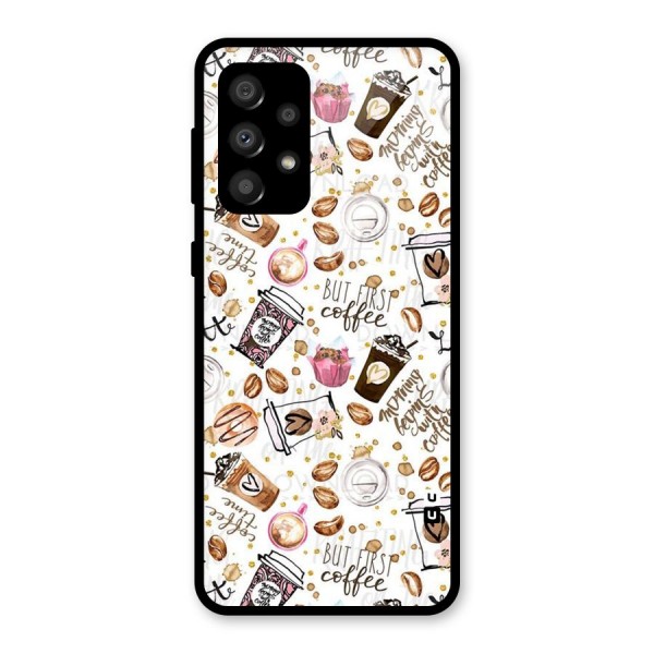 Coffee Pattern Glass Back Case for Galaxy A32