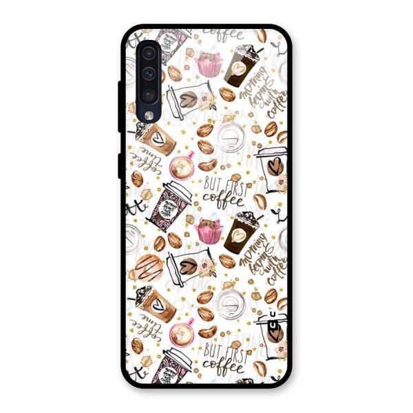 Coffee Pattern Glass Back Case for Galaxy A50