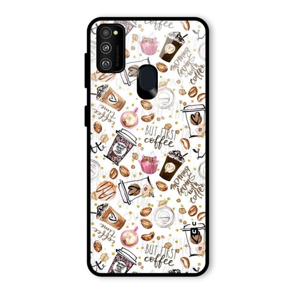 Coffee Pattern Glass Back Case for Galaxy M21