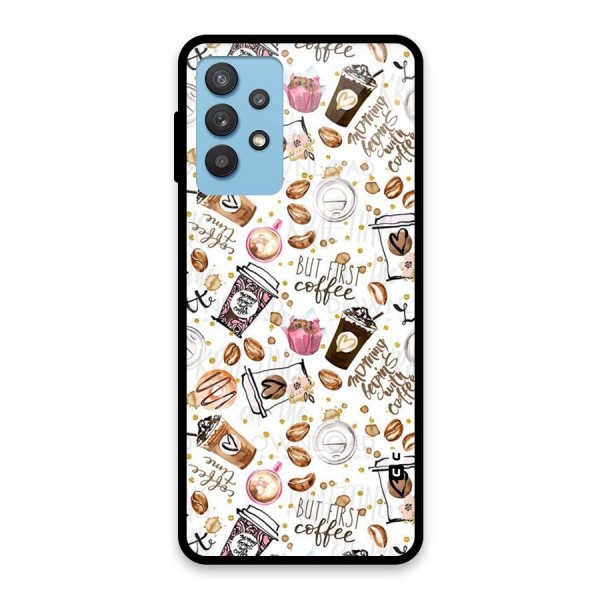 Coffee Pattern Glass Back Case for Galaxy M32 5G