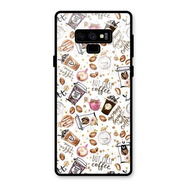 Coffee Pattern Glass Back Case for Galaxy Note 9