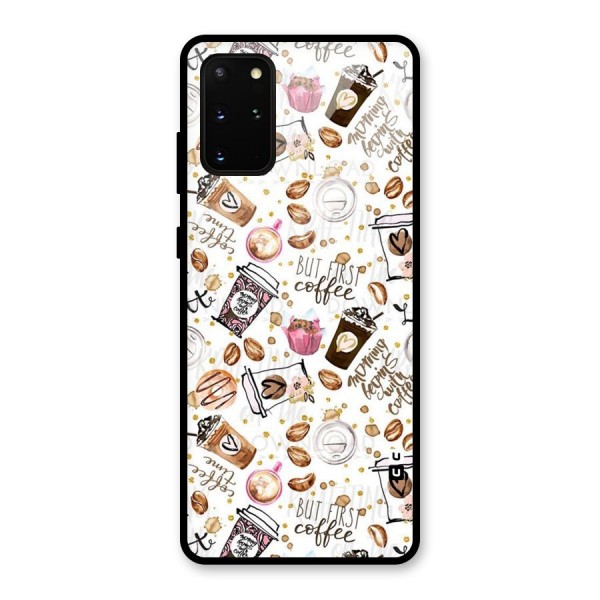 Coffee Pattern Glass Back Case for Galaxy S20 Plus